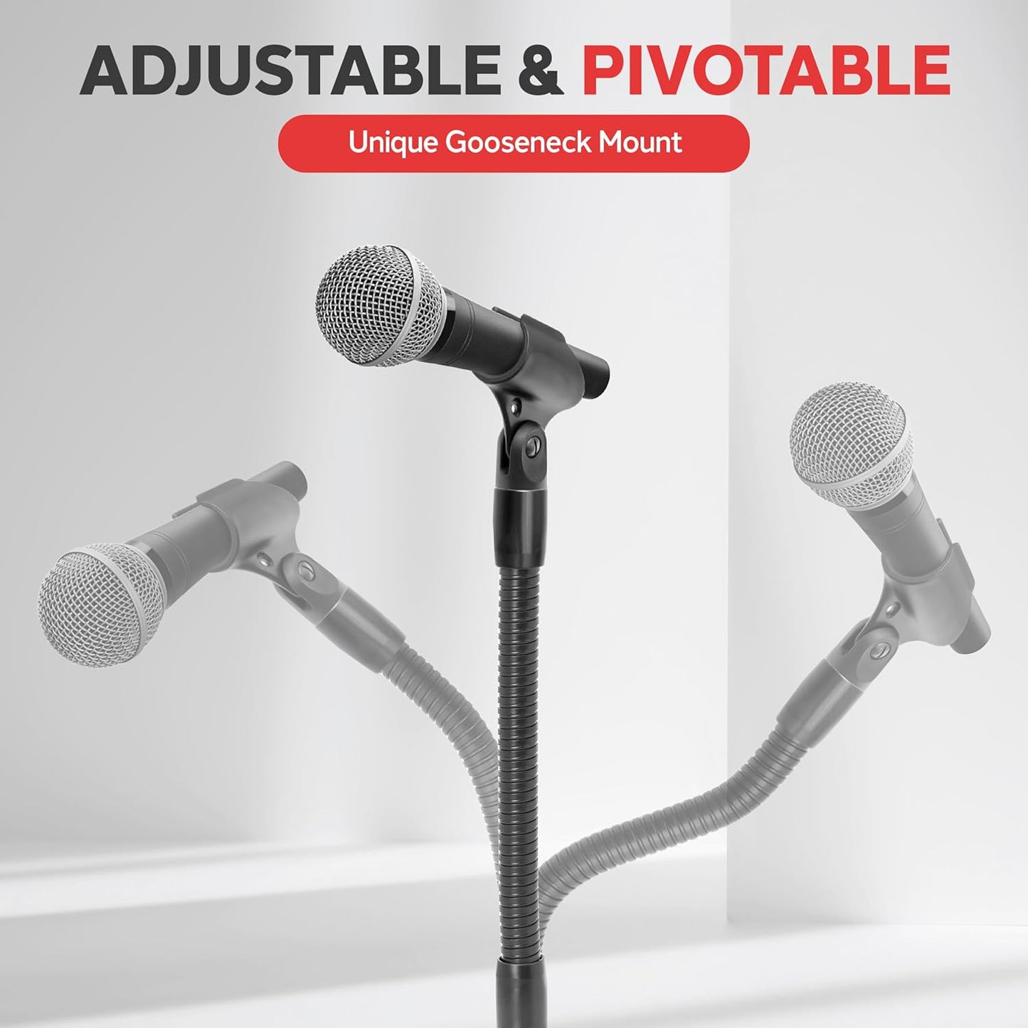 Pyle Universal Microphone Stand - M-6 Mic Holder USA Standard Adapter and Height Adjustable from 31.5” to 60” Inch High w/ Pivotable Gooseneck Mount - Heavy Duty Clutch Tension Knob PMKS32