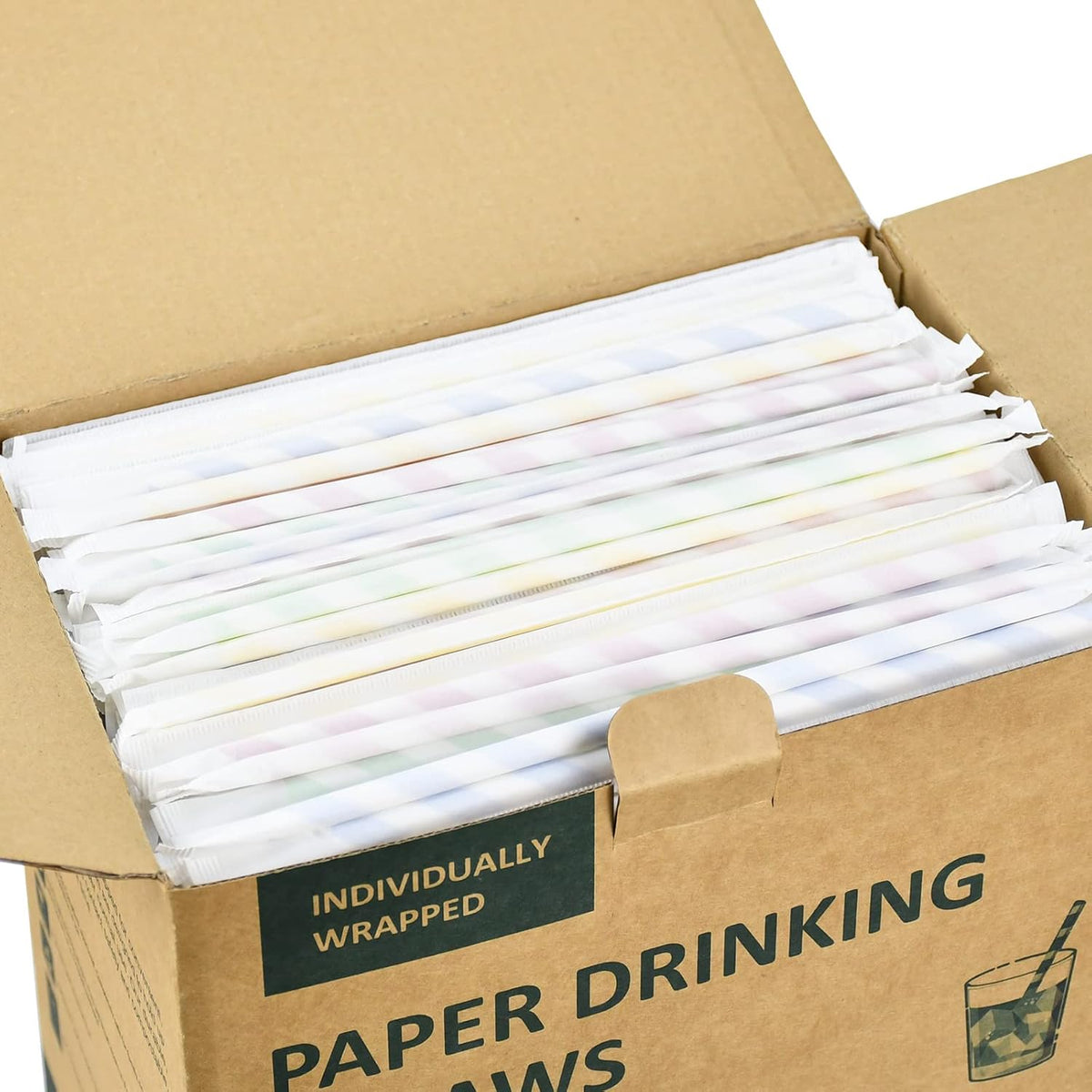 Disposable Paper Drinking Straws Bulk, Individually Wrapped - 7.75 Inch, Assorted Colors (Case of 1000)