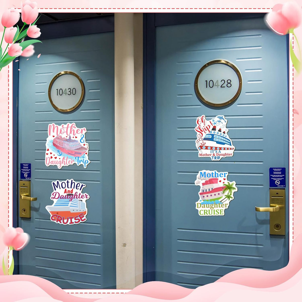 Hoteam 4 Pcs Mother Daughter Cruise Door Decorations Magnetic Large Cruise Ship Door Magnets Funny Waterproof Nautical Magnets for Carnival Cabin Stateroom Fridge Car