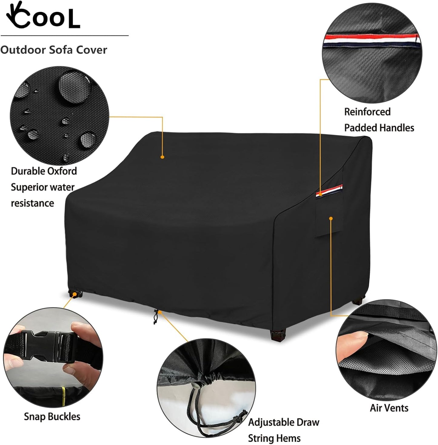 okcool Heavy Duty Patio Sofa Cover, 100% Waterproof 3-Seater Outdoor Sofa Cover Fits up to 79W x 38D x 35H Inches, Lawn Patio Furniture Covers,Black