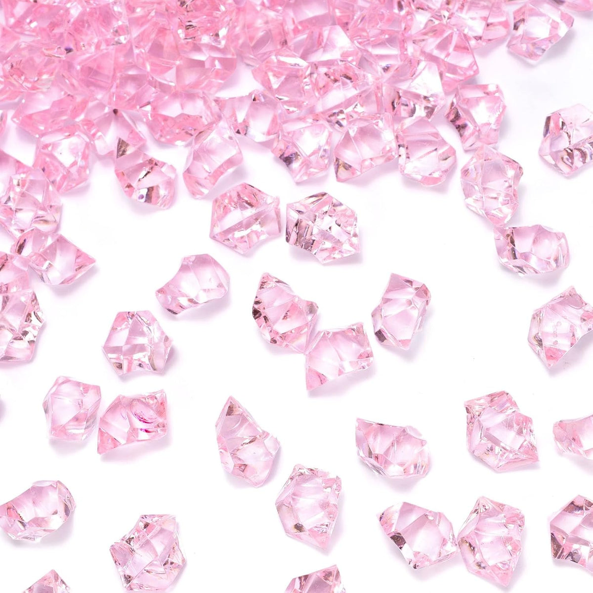DOMESTAR Pink Fake Ice, 150PCS Acrylic Fake Diamonds, Plastic Crystals Gems, Vase Fillers DIY Craft Makeup Brush Rocks Wedding Party Table Centerpieces Scatter Decorations