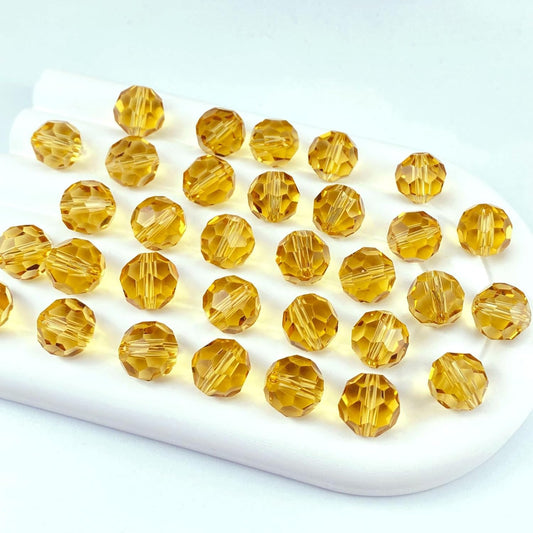 100 PCS 8mm Crystal Glass Beads Round Multiple Faceted Loose Spacer Glass Beads for DIY Handcrafte Bracelet Necklace Earring Jewelry Making(Gold Champagne)