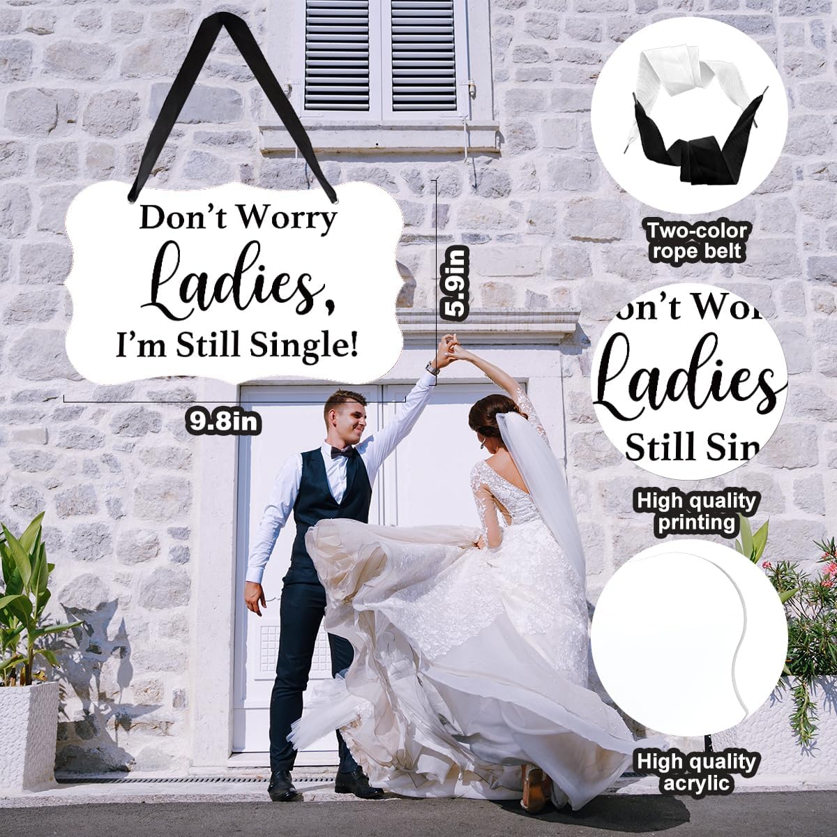 Acrylic Wedding Sign, Ring Bearer Sign, for Rustic Wedding Decor Signs, Acrylic Wall Art With Ribbon for Chairs Weddings Decor and Event Party - Don't Worry Ladies, I'm Still Single (White)