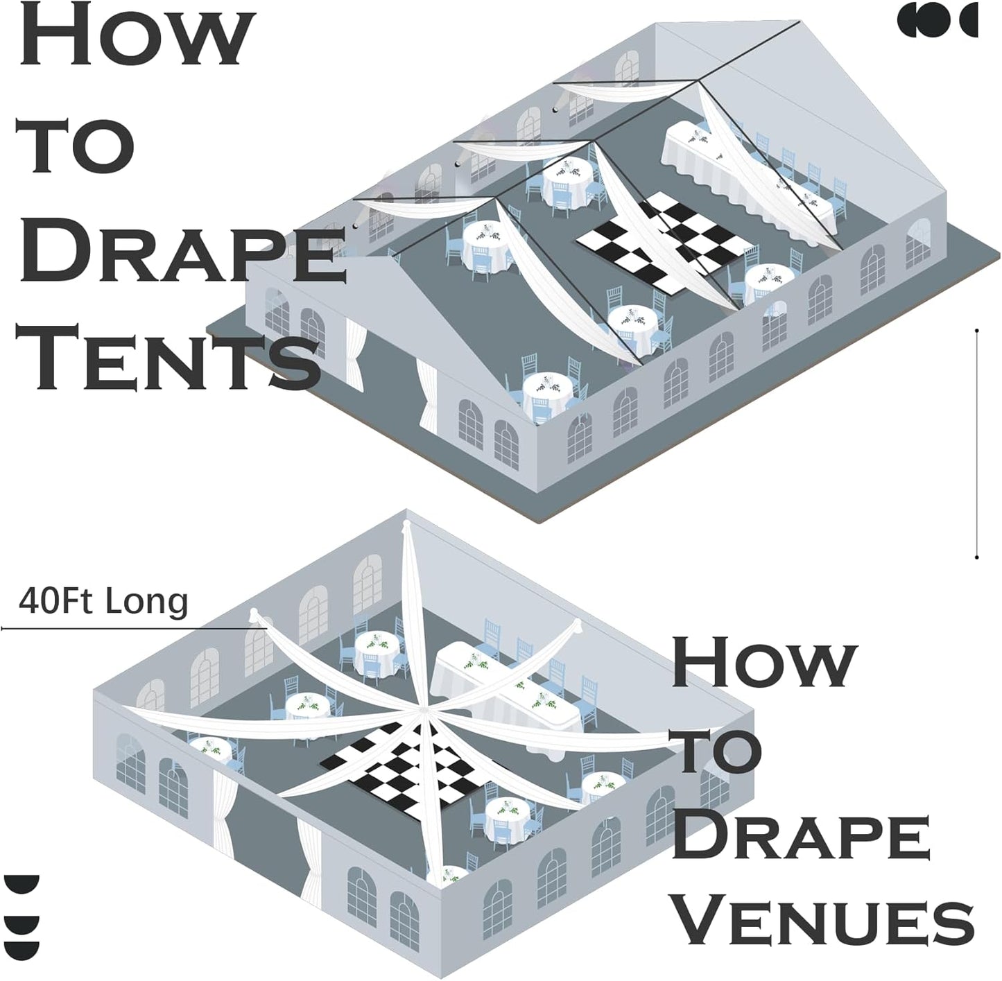 PartyVillage 60ftx40ft Black Ceiling Curtain for Halloween Parties – 12 Panels Wrinkle-Free 40 FT Long Tent Draping Curtains for Wedding, Birthday & Theme Parties, 40ft Height with Rod Pocket