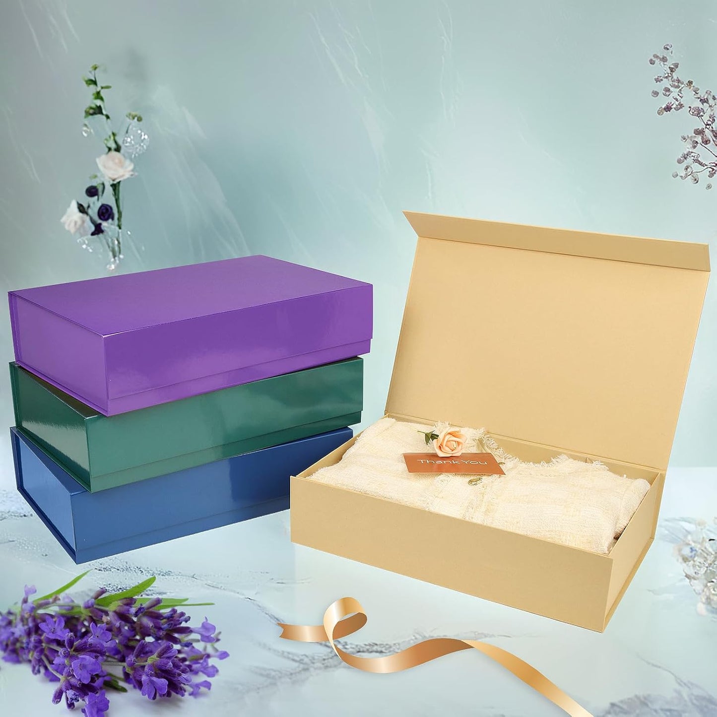 PACKHOME Extra Large Gift Box 17.5x11.3x4.3 Inches, Sturdy Shirt Box with Magnetic Lid for Clothes and Large Gifts (Glossy Purple)