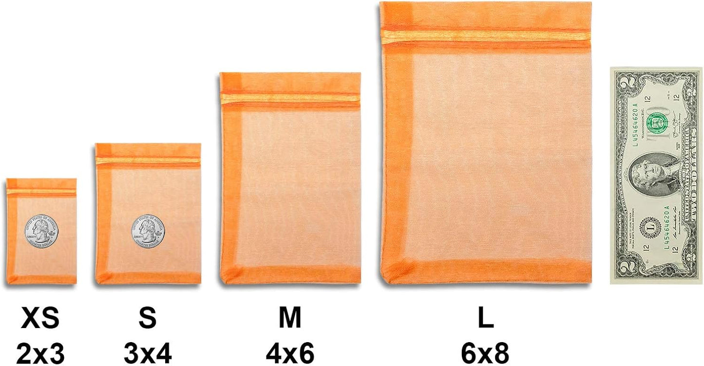 TheDisplayGuys 100-Pack XS 2 x 2 3/4" Orange Sheer Organza Gift Bags with Drawstring, Jewelry Halloween Candy Treat Wedding Party Favors Mesh Pouch