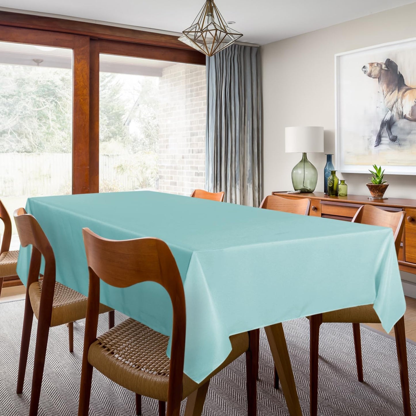 sancua 2 Pack Turquoise Tablecloth 60 x 102 Inch, Rectangle Table Cloth for 6 Feet Tables - Stain and Wrinkle Resistant Washable Polyester Table Cover for Dining Tables, Buffet Parties and Camping