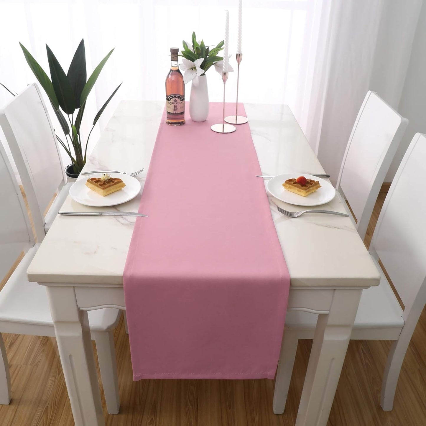 DUALIFE Baby Pink Table Runner 14x72 Inches,Romantic Rose Pink for Wedding Anniversary Party Decor Baby Shower and Birthday Party Cake Table Decorations 1 Piece