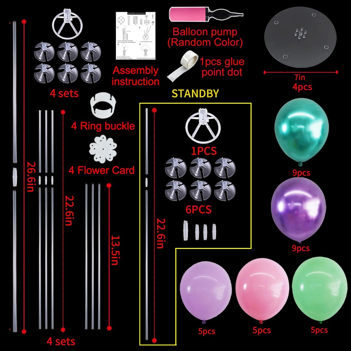 TONIFUL 4 Set Metallic Purple Pink Green Balloon Stand Centerpiece Table Decorations for Girls Mermaid Birthday Party Decoration,Baby Shower, Summer Luan Party, Under The Sea Party Decorations