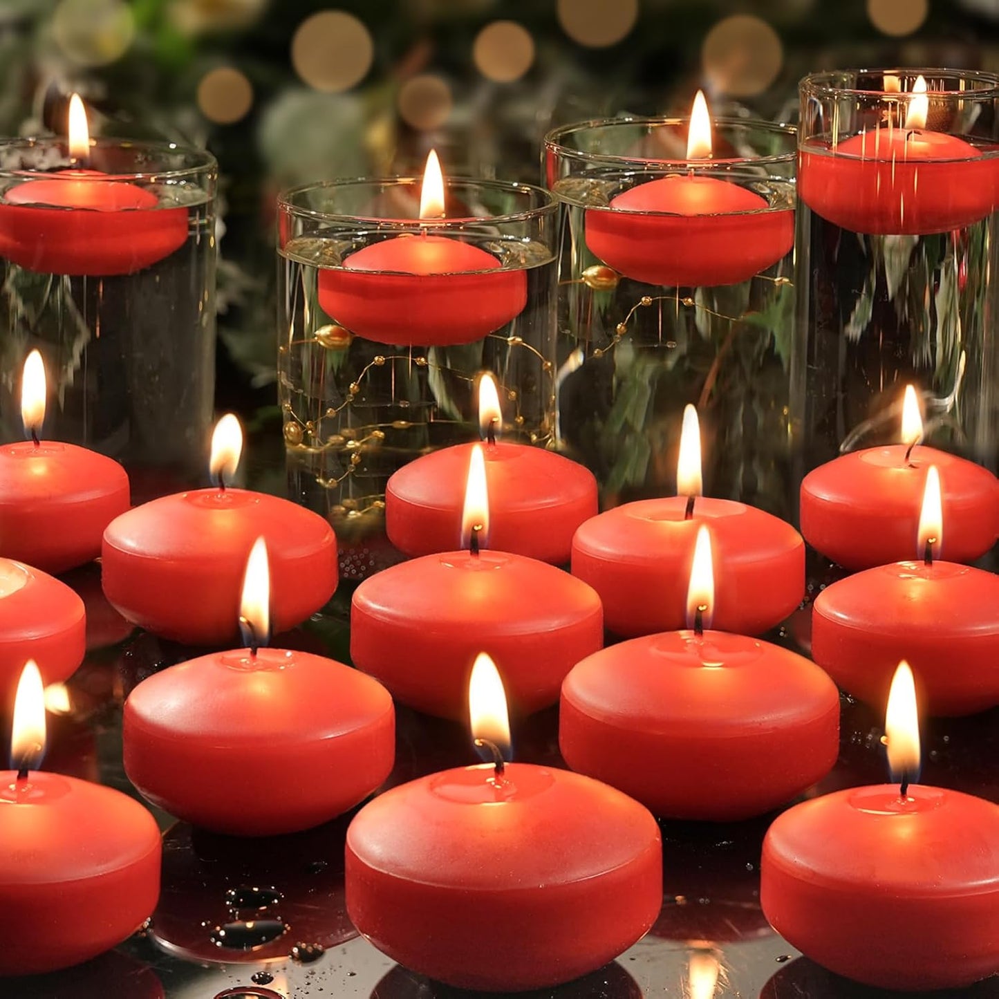 2 inch Red Floating Candles, 36 Pack Unscented Floating Candles for Centerpieces,5-6 Hours Water Activated Candle Bulk for Cylinder Vases Wedding Pool Bathtub