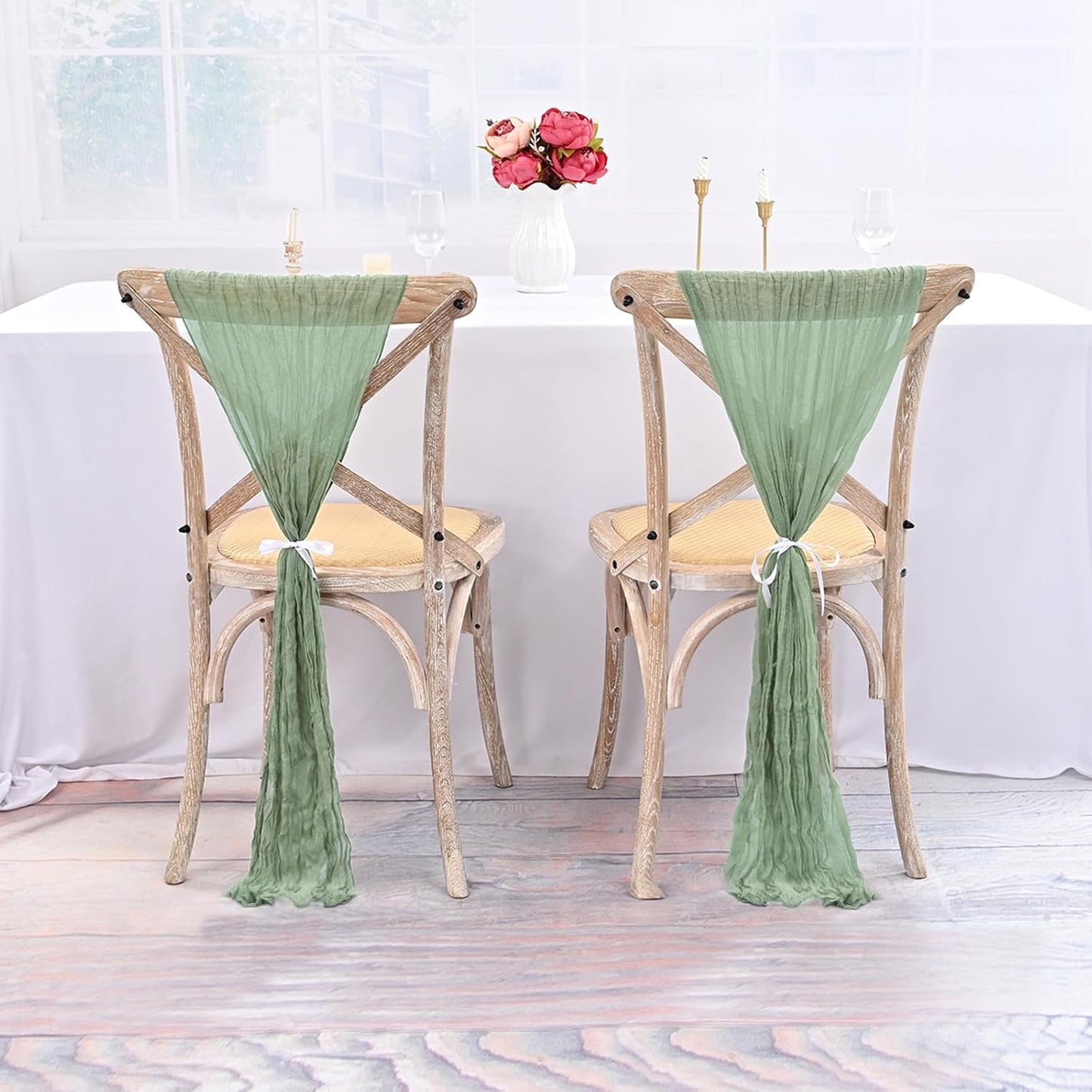 50 PCS Cheesecloth Chair Sashes Bows Wedding Aisle Decorations Chair Ribbon Ties Back Sash for Wedding Party Events Banquet Chair Cover Decoration (Sage Green)