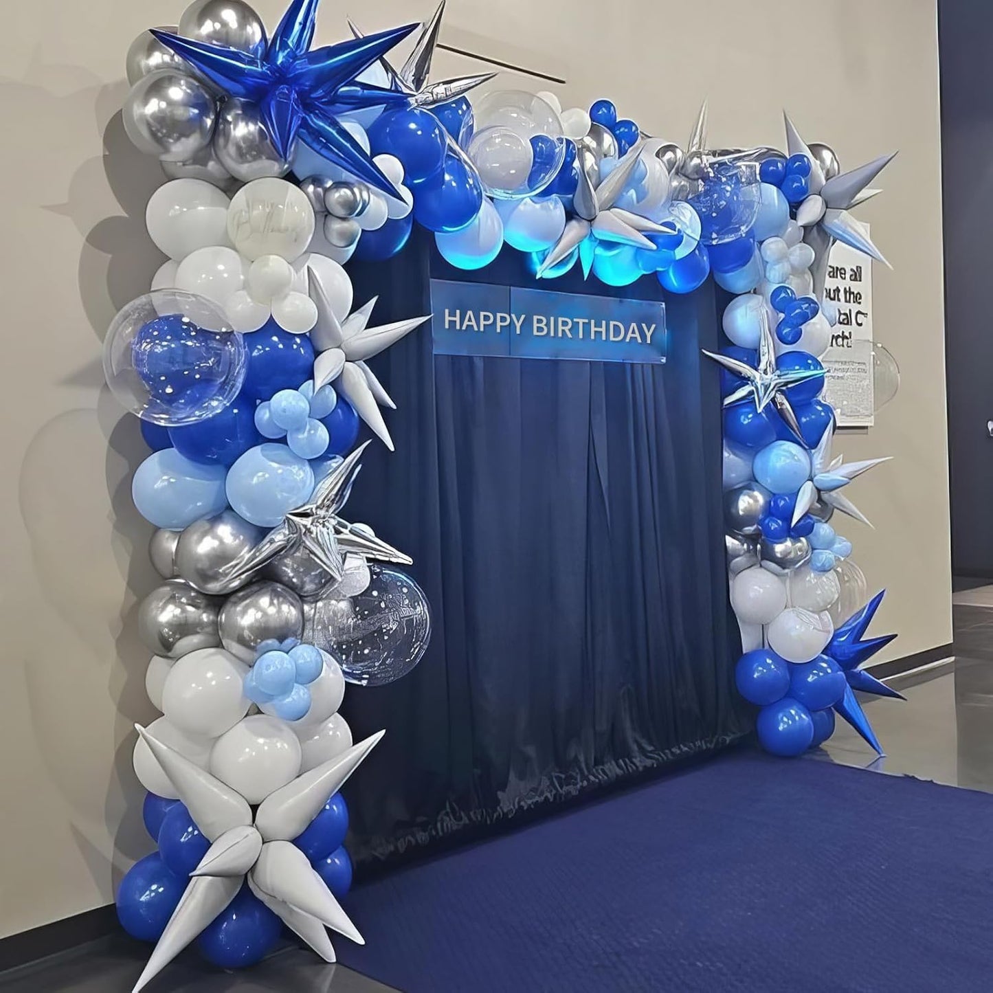 Blue Silver Balloons, Blue Silver White Balloons, Pearl Light Blue White Balloon, Silver Star Confetti Balloon for Boys Mans Birthday Baby Shower Party Wedding Graduation Bachelorette Decorations