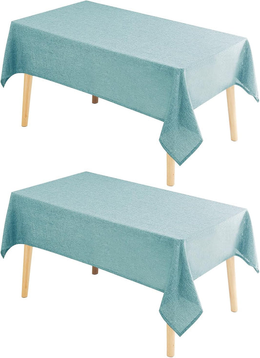 Hiasan 2 Pack Faux Linen Rectangle Tablecloth - Wrinkle and Stain Resistant Washable Table Cloth for Kitchen Dining Room Holiday Table Cover for Party Dinner, Aqua, 54 x 80 Inch