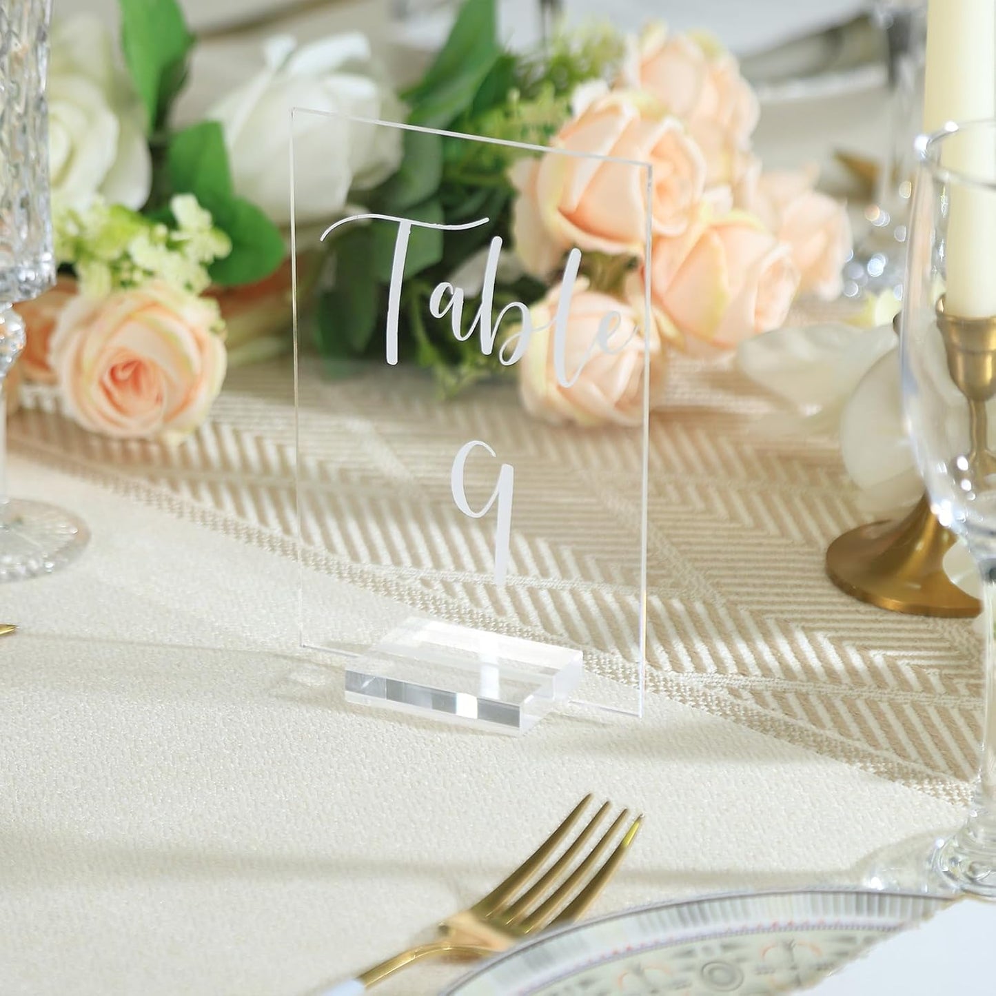 UNIQOOO Acrylic Wedding Table Numbers 1-10 with Stands | 4x6 inch Printed Calligraphy, Clear Table Number Signs and Holders | Perfect for Wedding Reception, Centerpiece Decoration, Event, Party
