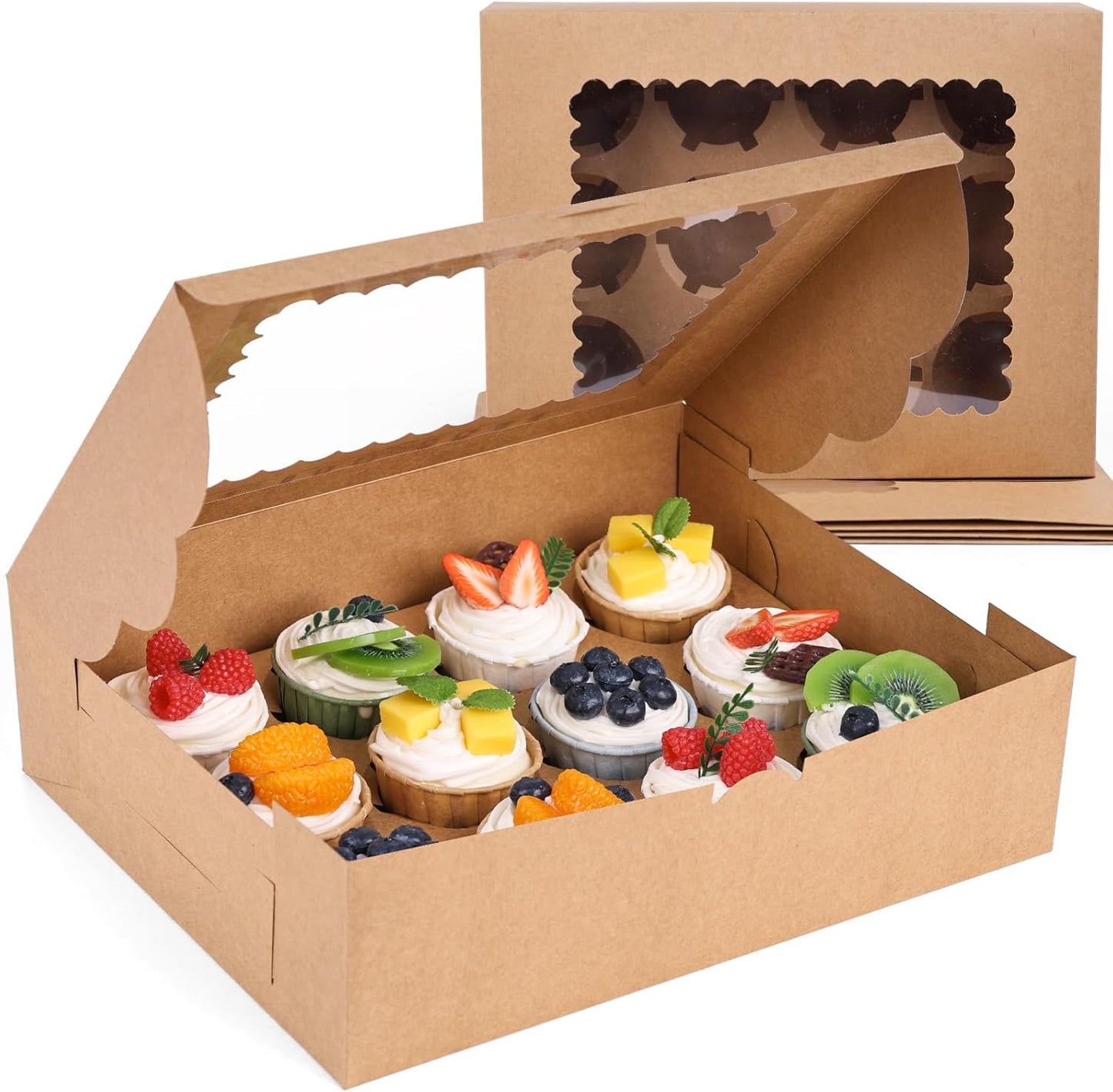 VGOODALL 6PCS Kraft Cupcake Containers, 12 Count with Window Boxes Holding 72 Pastry Box for Birthday Holiday Party Bakery Supplies