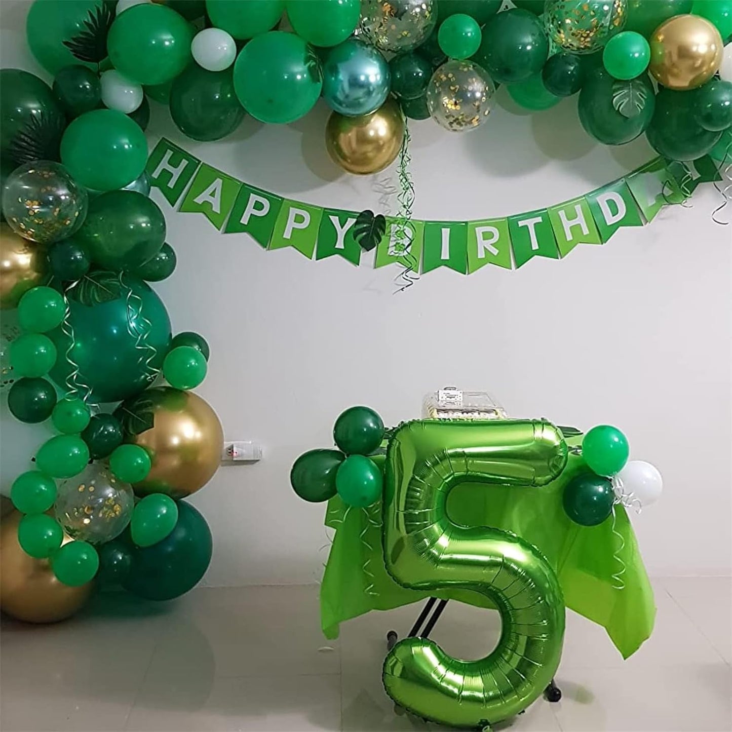 Green Number 5 Balloon for Girls Boys, 40 Inch Large Number 0-9 Foil Mylar Helium Digital Balloons Set for Women Men Jungle Birthday Graduation Anniversary Party Decorations Celebration Supplies