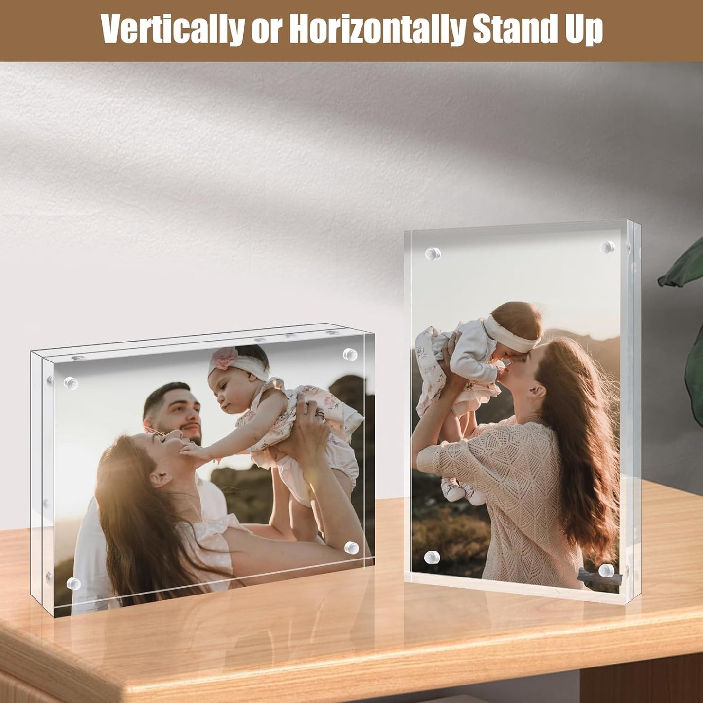 Egofine 8x8 Acrylic Frame 4 Pack, 20mm Thicker Frameless Clear Picture Frame, Double Sided Magnetic Picture Frame, Free Standing Desktop Display
