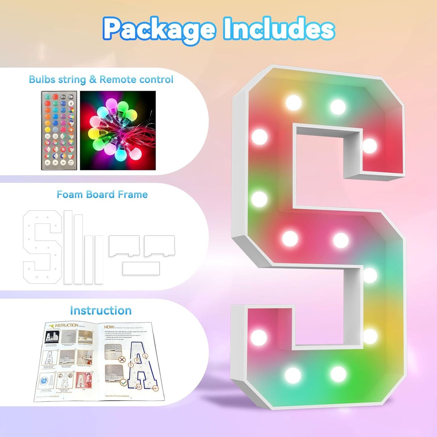 Ledido 4FT Marquee Light Up Letters, 34 Colors Changing Marquee Letter 4 Feet Tall with Remote, Big Letters for Party Wedding Graduation Birthday Decorations, Large Light Up Letter E