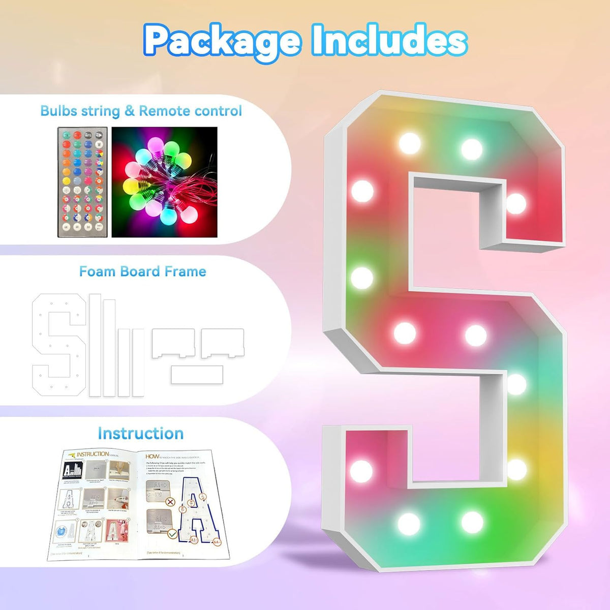 Ledido 4FT Marquee Light Up Letters, 34 Colors Changing Marquee Letter 4 Feet Tall with Remote, Big Letters for Party Wedding Graduation Birthday Decorations, Large Light Up Letter L