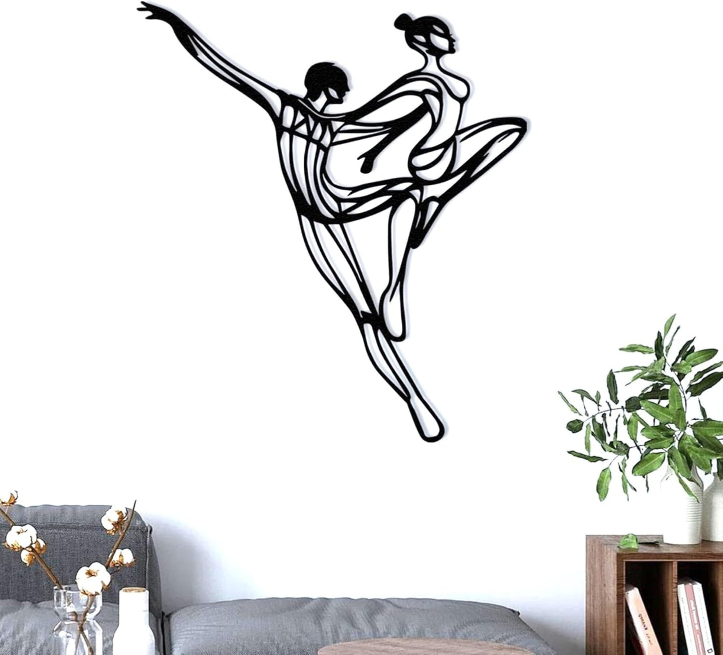 Wita Home Dancing Couple Metal Wall Art, Modern Minimalist Line Art Sculpture, Over the Bed Home Décor, Elegant Ballet-Inspired Design, Metal Wall Sculpture for Living Room, Bedroom (47x39 inches)