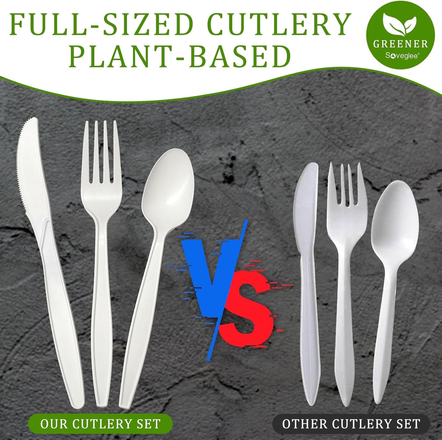 300 Count 100% Compostable Silverware, Ivory White Disposable Silverware, Plastic Forks Spoons Knives Bulk, Compostable Utensils No Plastic Silverware, Compostable Cutlery for Party Office Wedding