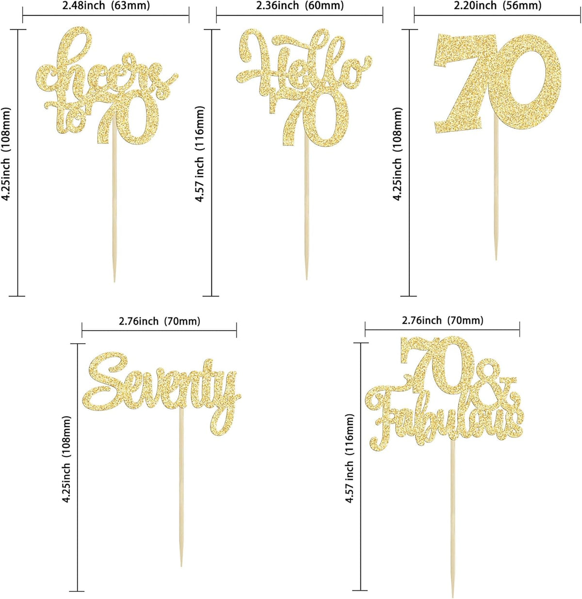 30Pcs Happy 70th Birthday Cupcake Toppers Seventy Cheers to 70 Years Old Birthday Cupcake Picks for 70th Birthday Anniversary Party Cake Decorations Supplies Gold Glitter