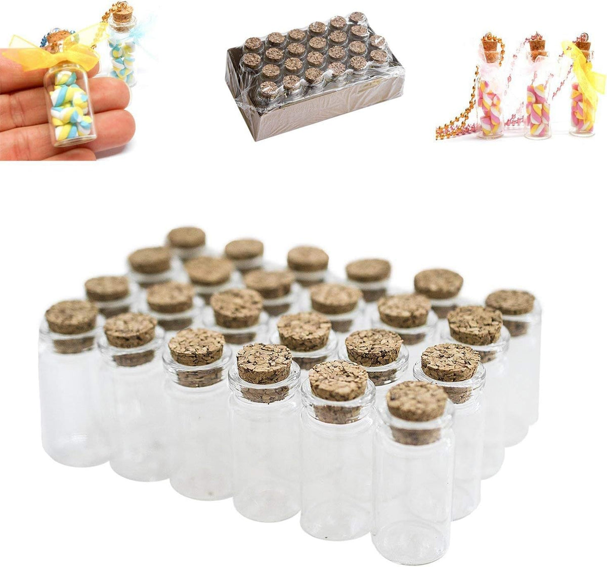 Super Z Outlet Mini Clear Glass Jars Bottles with Cork Stoppers for Arts & Crafts, Projects, Decoration, Party Favors - Size: 1-1/2" Tall X 3/4 Inches Diameter (48 Count)