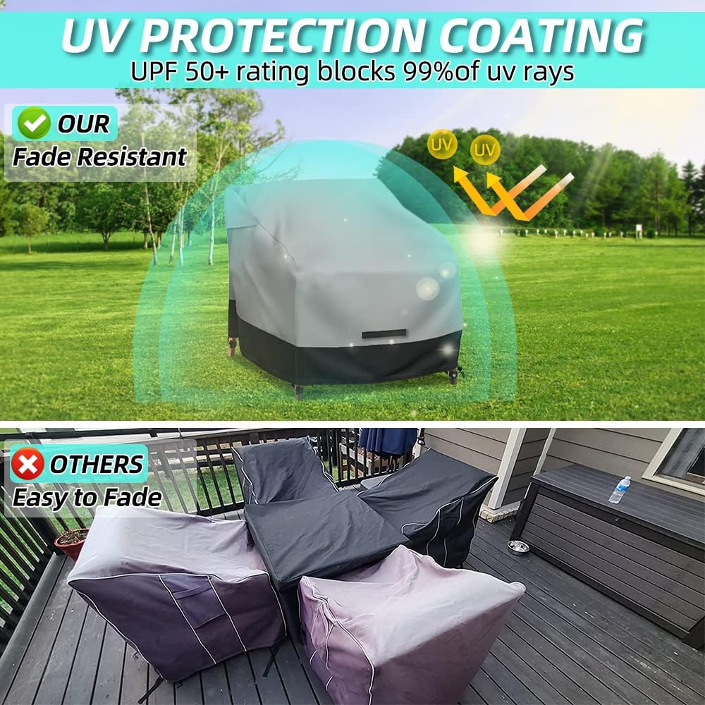 Patio Swivel Chair Cover Waterproof 2 Pack, 600D Heavy Duty Outdoor Furniture Covers for Universal Lawn/Deck/Garden/Backyard Fits up 35" W*38" D*31" H, Gray/Black