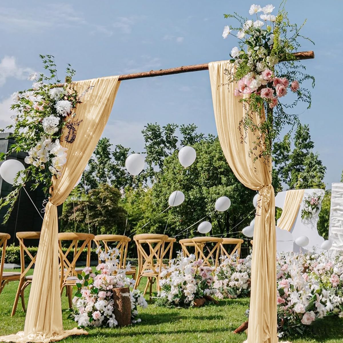 Champagne Gold Wedding Arch Draping Fabric 29" x 20 FT Wedding Drapes for Backdrop Sheer Curtains Drapes for Romantic Bridal Baby Shower Decor Ceremony Birthday Party Fall Outdoor Events