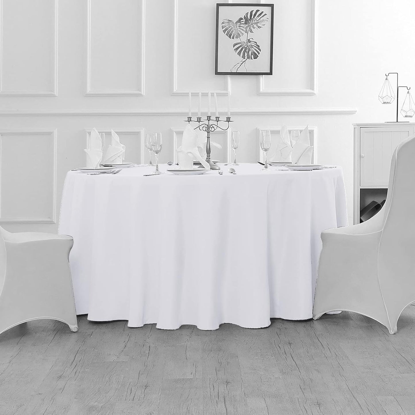 Fokitut 6 Pack Round Tablecloth, 90 Inch, Stain Resistant and Wrinkle Polyester Table Cloth, Fabric Table Cover for Kitchen Dining, Wedding, Party, Holiday Dinner-White