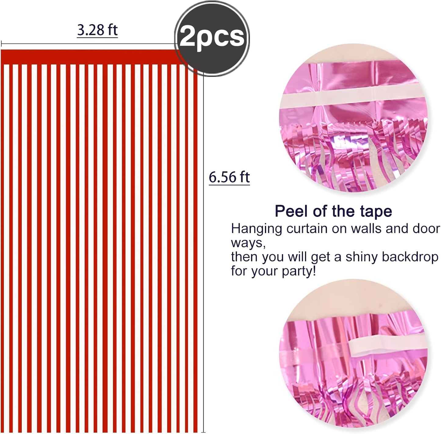 2 Pcs Red Metallic Tinsel Foil Fringe Curtains Backdrop, 3.28 ft x 6.56 ft Streamers for Birthday Wedding Engagement Bachelorette Party Photo Booth Bridal Shower Baby Shower Decorations Supplies