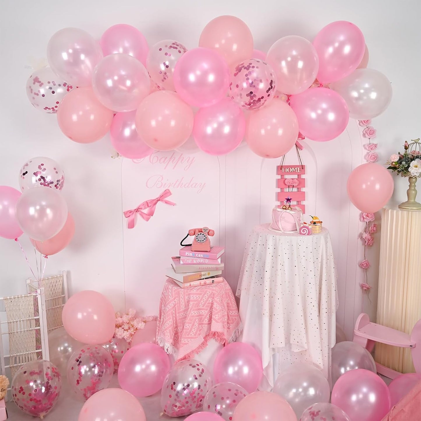 Balloons Pink and White, 60 Packs 12 Inch Light Pink White Balloons with Confetti Balloons for Birthday Party Decorations Girl Women, Wedding, Christening Baby Shower Party, Bridal Shower