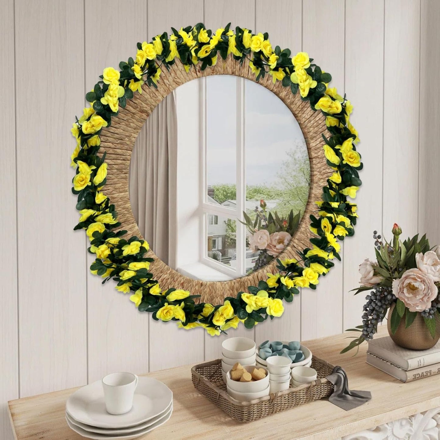 16Pcs 126Ft Yellow Rose Garland, Fake Rose Hanging Flowers, Artificial Flower Vine, Hanging Floral Vine Garland for Wedding, Birthday Party, Wall Arch, Halloween, Christmas Garden Backdrop Decor
