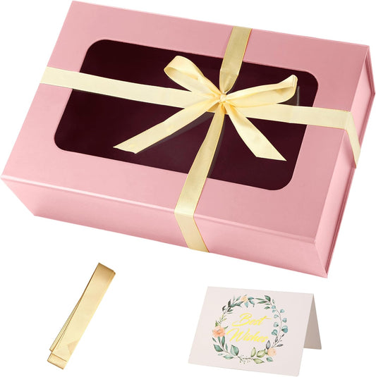 TIACABO Pink Large Gift Box with Window, 13.5"x9"x4.3" Bridesmaid Boxe for Gifts Giving,Birthday Gift Boxes with Magnetic,Closure Lid Gifts Box for Presents,Cute Boxe,Luxury for Gift Packaging