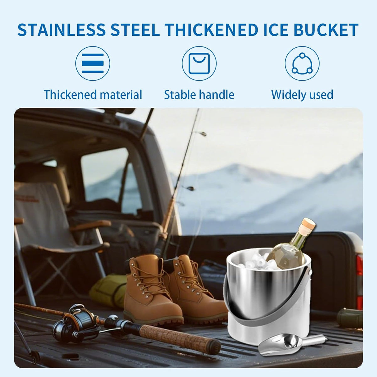 3L Stainless Steel Double-Wall Insulated Ice Bucket with Lid, Tongs & Strainer – Large Ice Bucket for Parties, Wine, Beer, Champagne & Cocktail Bar