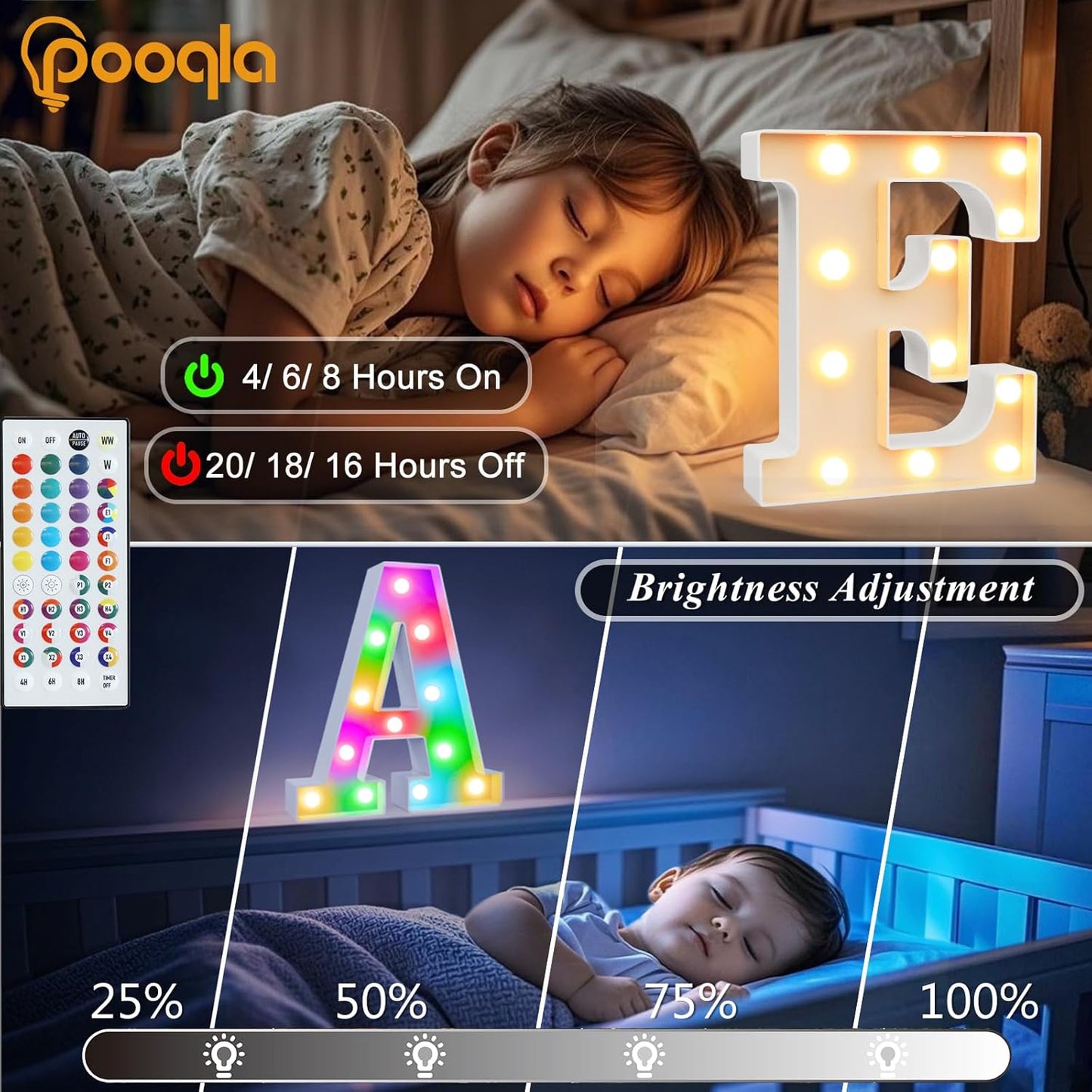 Pooqla Colorful Light Up Letters with Remote, Upgraded 35 Colors LED Marquee Letters, RGB Lighted Letter for Girls Teenager Gift, Birthday, Party, Wedding, Night Light, Room, Bedroom Decor, Letter M