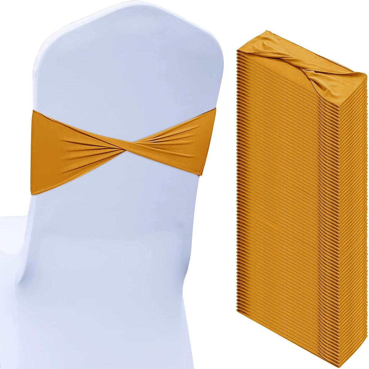 Kinlop 50 Pcs Spandex Chair Sashes Bows Chair BB0C3V65Z6Tands Slider Sashes for Covers Elastic Bands Ties Without Buckle Decorations for Wedding Party Events Ceremony Birthday(Mustard Yellow)