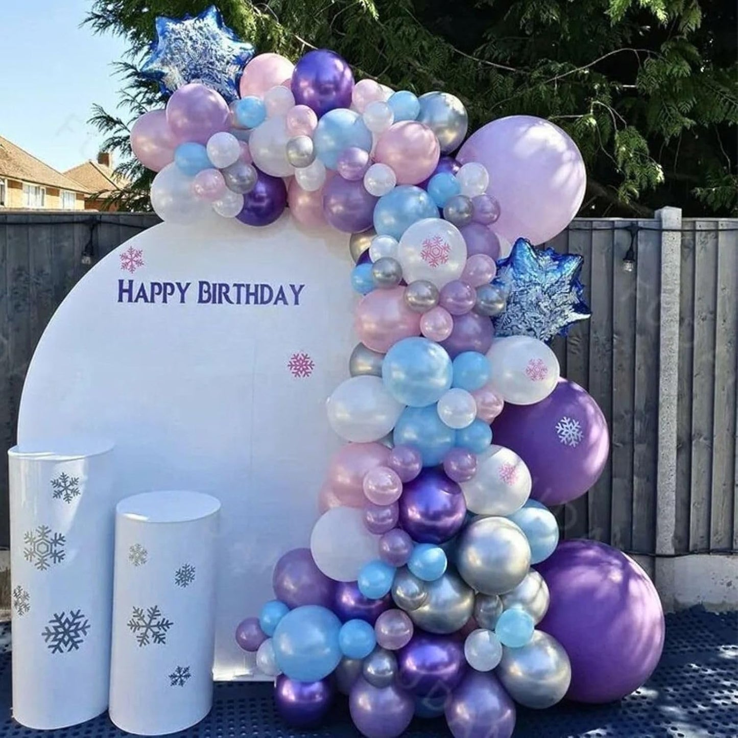 Frozen Balloons, 12 Inch Blue and Purple Balloons, Metallic Silver Blue Frozen Print Snowflake Confetti Balloon for Girls Woman Ice and Snow Winter Theme Birthday Party Decorations