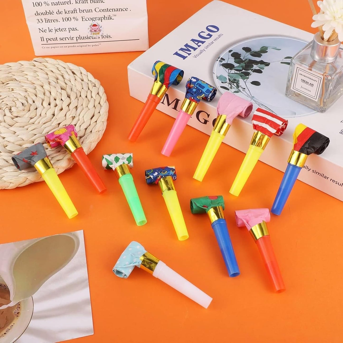 25 PCS Party Blower Blowouts Noisemakers Funny Blow Horns Colorful Birthday Blow Horns Whistles New Years Party Noisemakers Whistles Favors Noise Makers