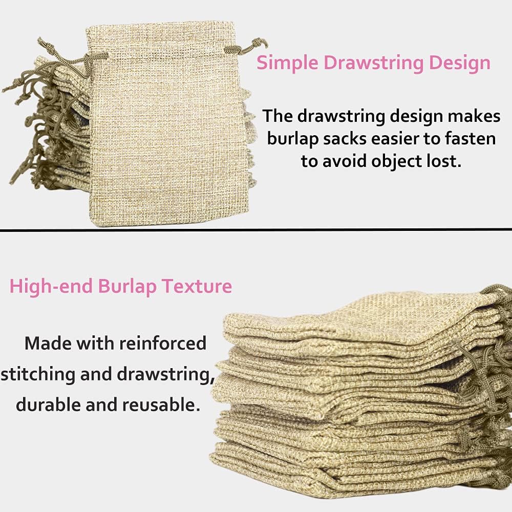 LYSXP 50PCS Burlap Bags with Drawstring，7x9 Inch Cream color Drawstring Gift Bag Jewelry Pouches for Wedding Party Favors, DIY Craft
