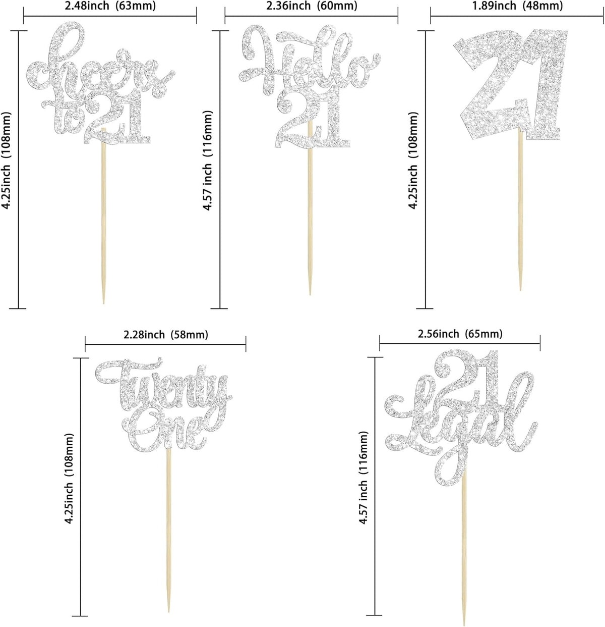 30pcs 21st Birthday Cupcake Toppers - Twenty One Legal 21st Cupcake Picks - Cheers to 21 Years Old - Silver Glitter Cake Decorations