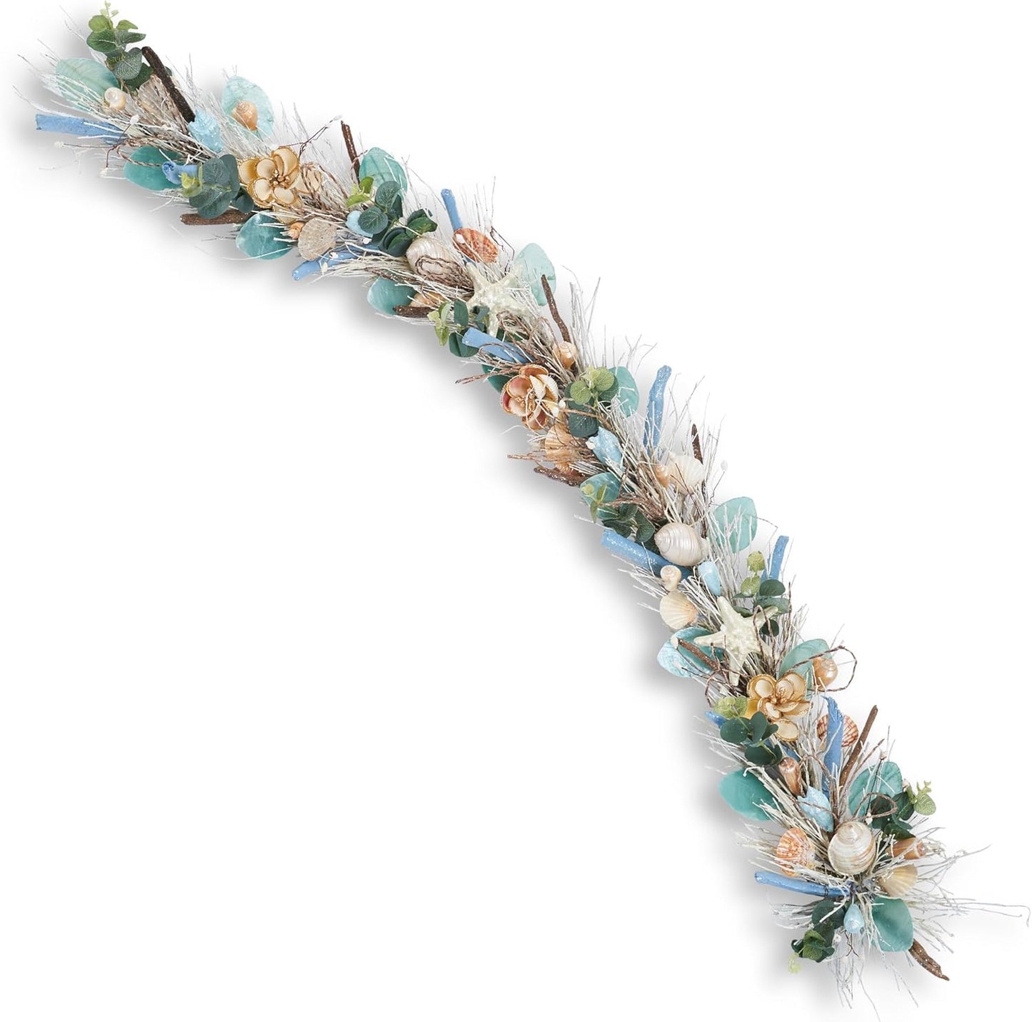 5' Coastal Shell Garland – Handcrafted Holiday Tree Wall Decor with Capiz Shells, Driftwood & Twigs – Coastal Elegance for Home, Mantle Decor, Bedroom, Dining & Doorway