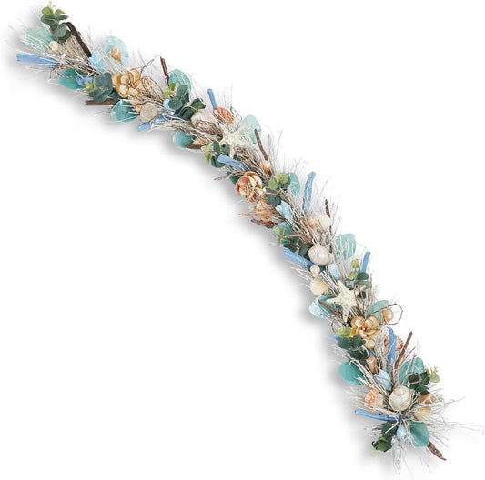 5' Coastal Shell Garland – Handcrafted Holiday Tree Wall Decor with Capiz Shells, Driftwood & Twigs – Coastal Elegance for Home, Mantle Decor, Bedroom, Dining & Doorway