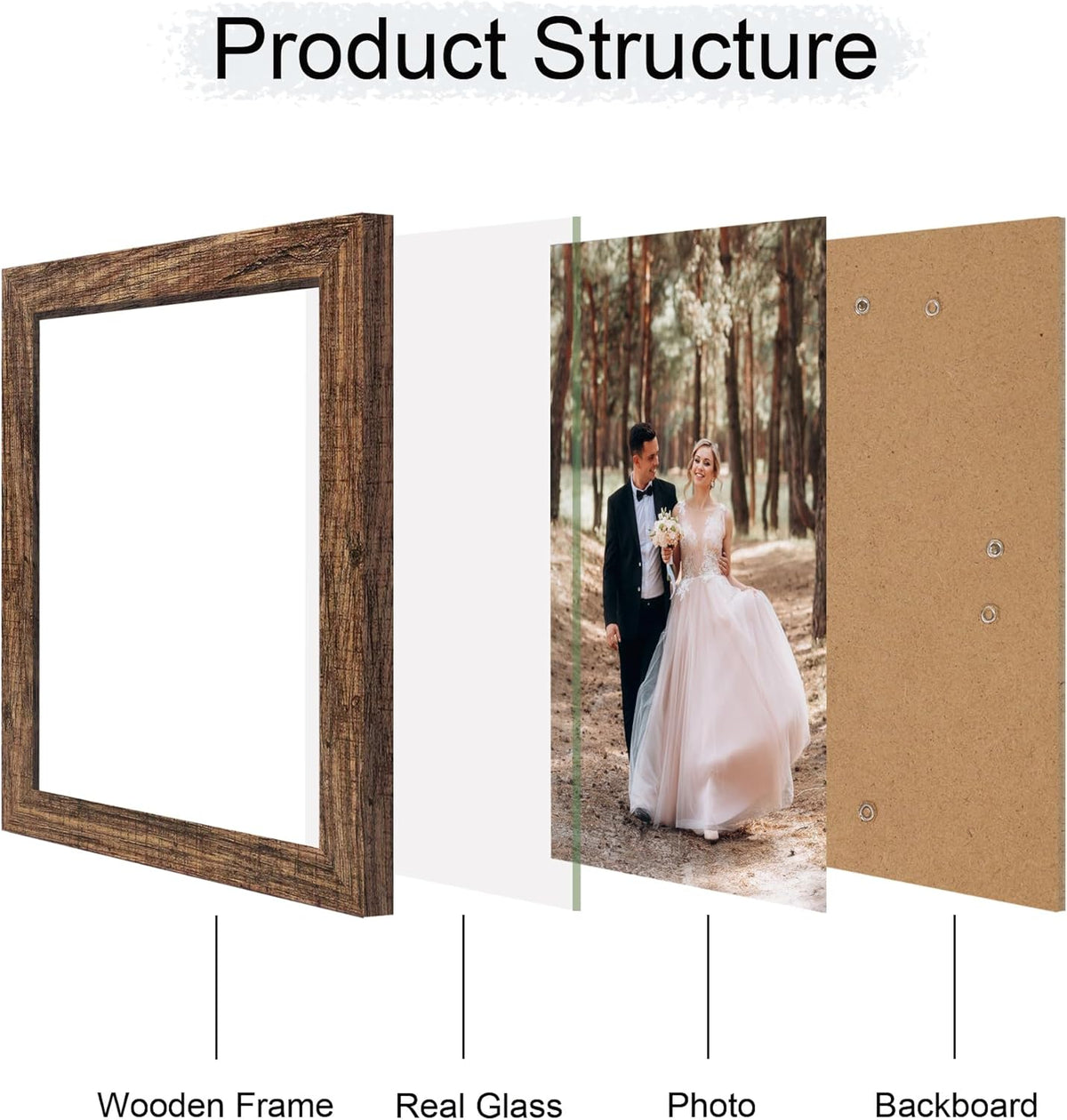 8.5x11 Picture Frame Set of 4, High Definition Real Glass Rustic Frame, Wood Photo Frames 8.5 by 11 Diploma Document for Wall Hanging and Tabletop Display