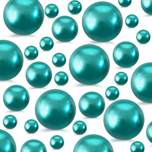 520Pcs Bluegreen Beads for Centerpieces Decor, Artifical Pearls Vase Filler, Large Beads for Makeup Brush, No Hole Round Pearl Beads for Wedding Birthday Christmas Party Home Decor(18mm 14mm 6mm)