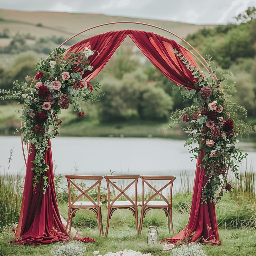 Wedding Arch Draping Fabric 2 Panels 28.7" x 20FT Burgundy Sheer Chiffon Backdrop Drapes for Wedding Ceremony Birthday Party Bridal Shower Outdoor Decoration