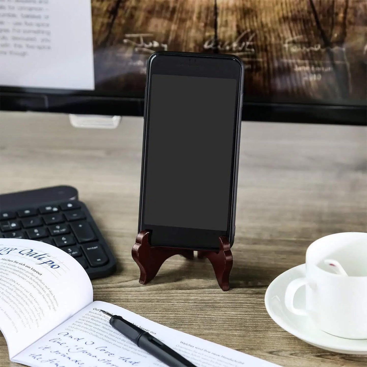 Tatuo 4 Packs Wooden Display Stand Decorative Plate Stands for Display Picture Frame Holder Easels