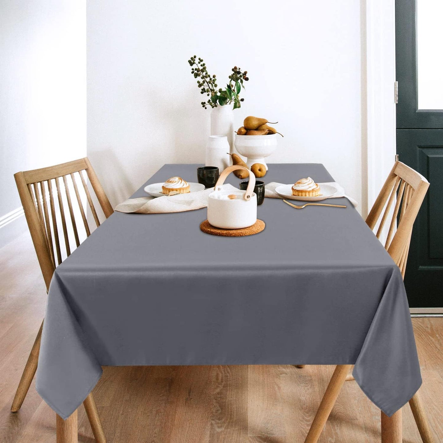 sancua 2 Pack Light Grey Tablecloth 60 x 84 Inch, Rectangle 4 Feet Table Cloth - Stain and Wrinkle Resistant Washable Polyester Table Cover for Dining Tables, Buffet Parties and Camping