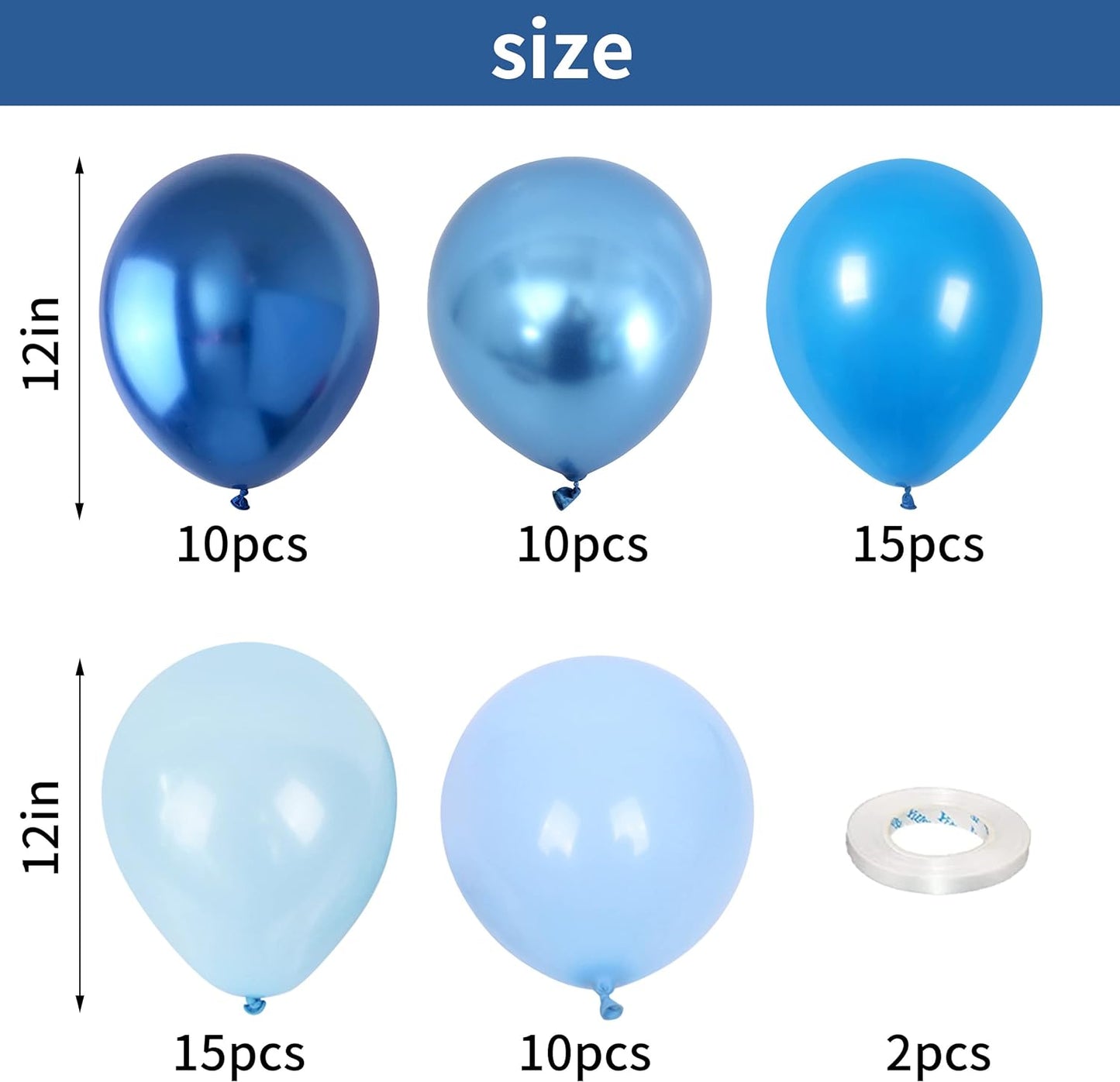 Blue Balloon Set, 60 Packs 12 Inches Metallic Balloons Pearl Macaron Baby Blue Balloon Light Blue Mixed Ballons for Bridal Shower, Baby Shower, Birthday, Wedding Party