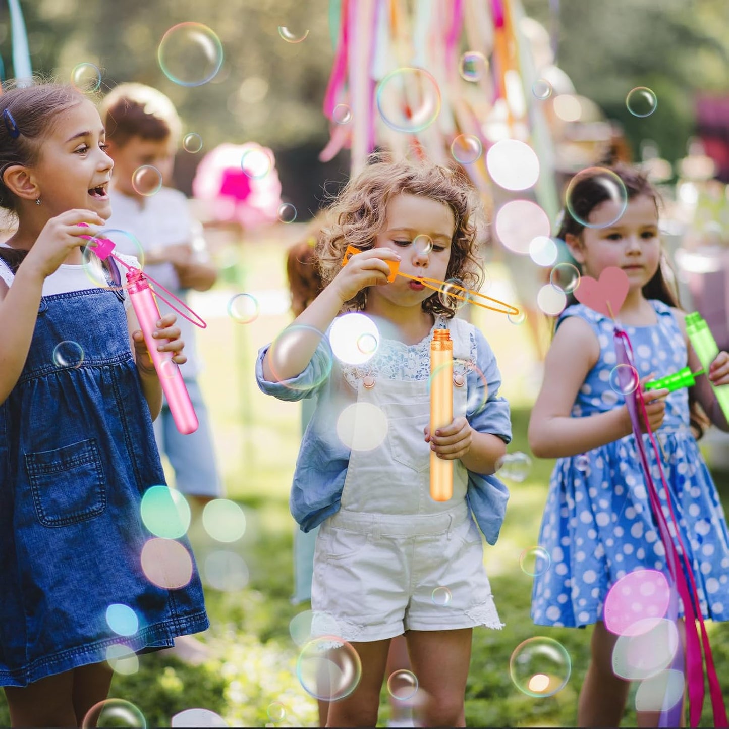 Bubble Wand, 24 Pcs Bubble Wands Bulk in 6 Colors, Bubble Party Favors for Kids, Summer Toys, Indoor Outdoor Activity, Themed Birthday, Wedding, for Girls & Boys